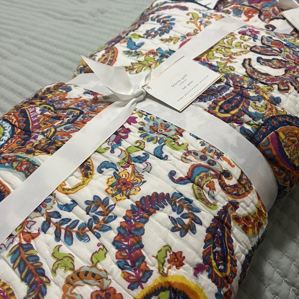 Pottery barn, queen quilt with 2 shams,  felicity paisley print